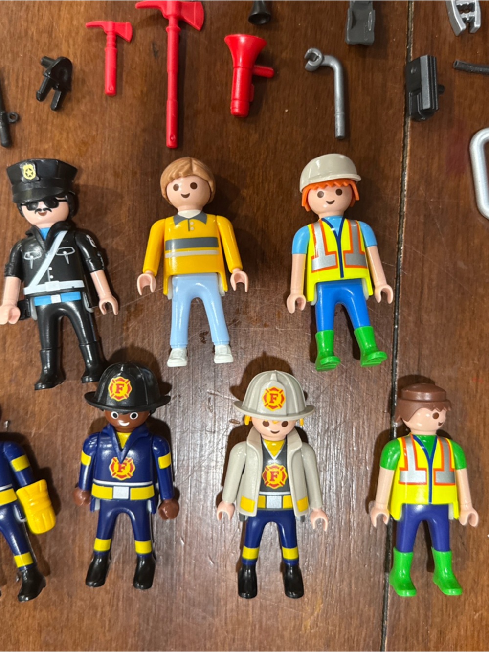 Playmobil Firefighter Figures & Accessories Lot Emergency Crew Tools Helmets